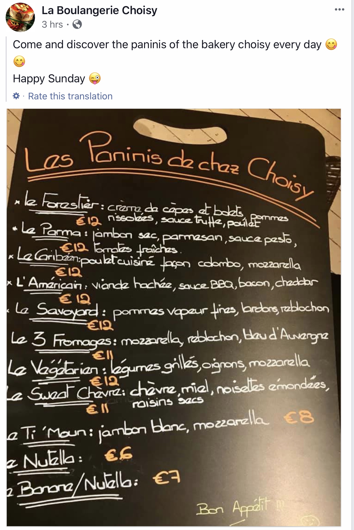 Paninis at Boulangerie Choisy