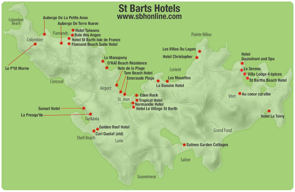 Map of St Barts Hotel Locations
